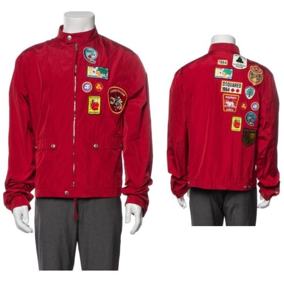 DSQUARED2 Other - DSQUARED2 Mens Windbreaker Jacket Dan Camping Stitched Patches Red IT 52 / Sz L